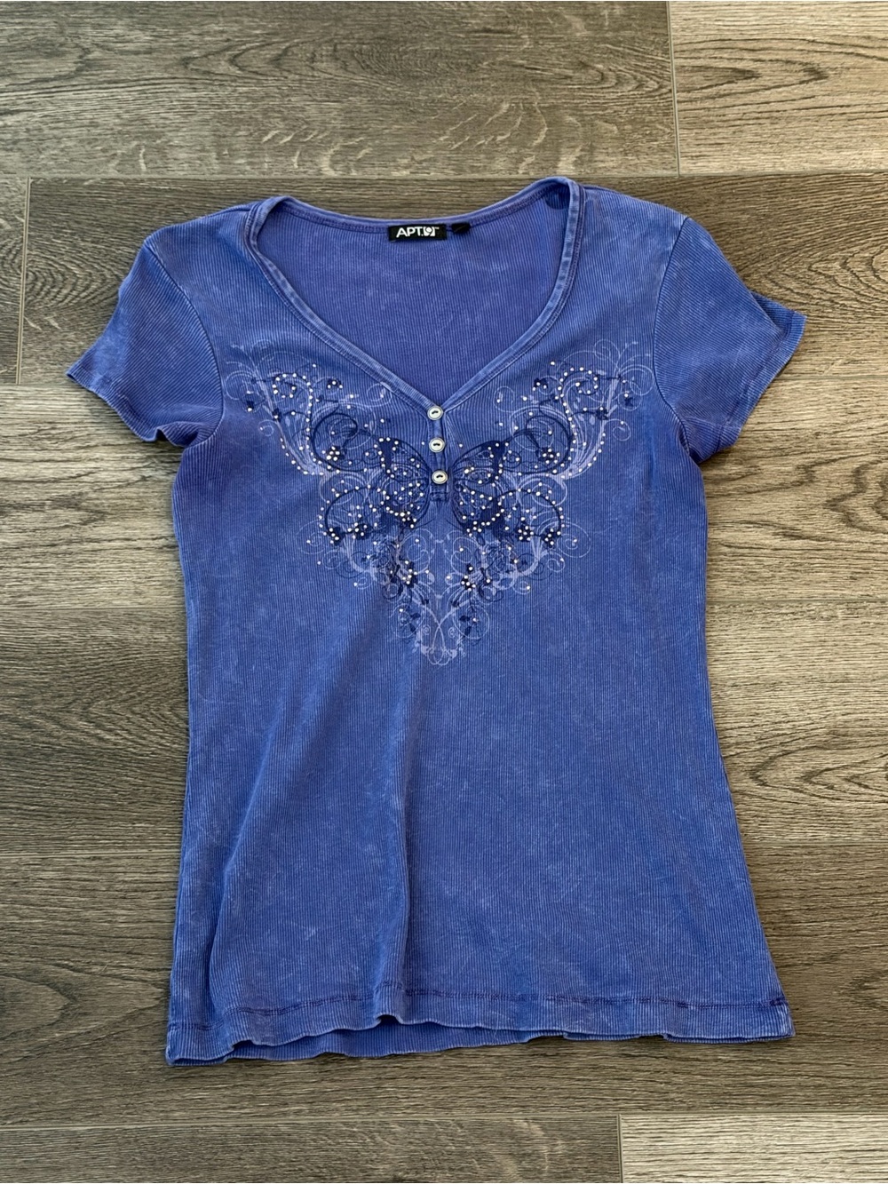APT. 9 • Vintage Y2K Butterfly Embellished V-Neck Tee